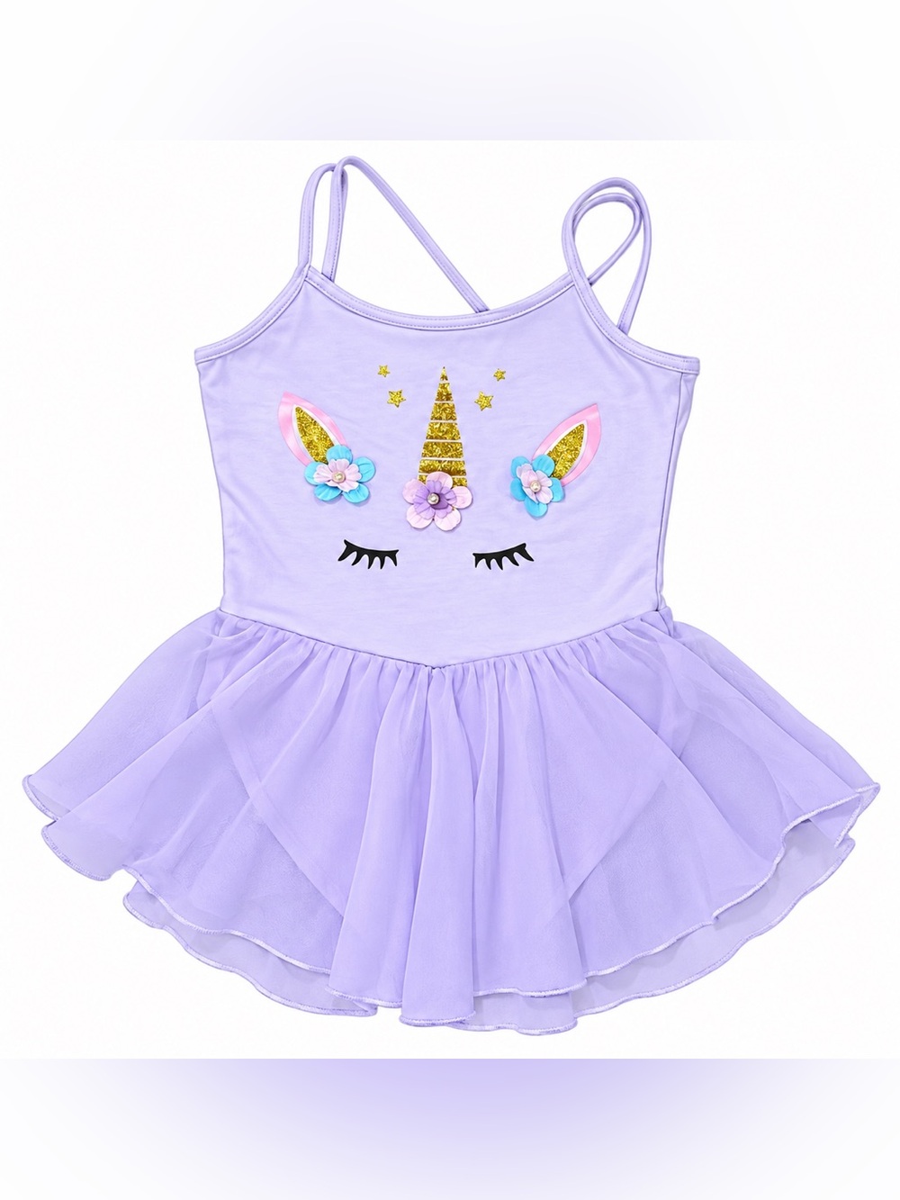 Girls Size 5 Lavender Unicorn Ballet Leotard Tutu Dance Dress Purple Gold